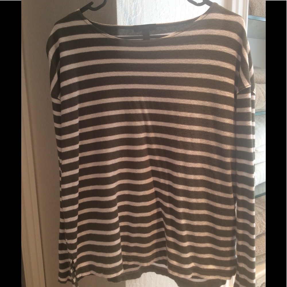 J Crew long sleeve olive and white striped top