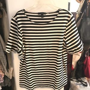 JCrew black and white stripe top w/ ruffle sleeve