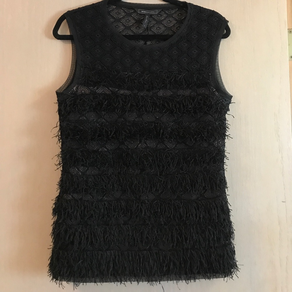 BCBGMAXAZIRA fringe and lace top