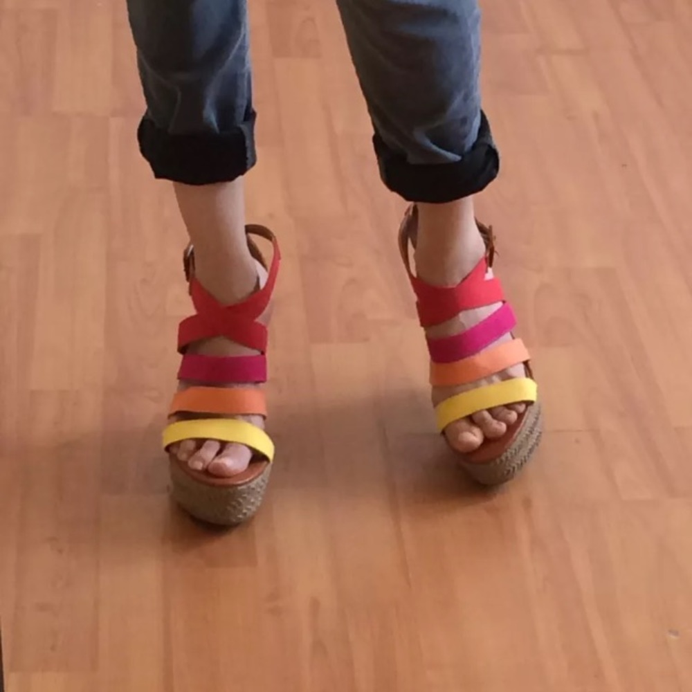 Bamboo multi strap wedge high heels 8.5 - Picture 2 of 8