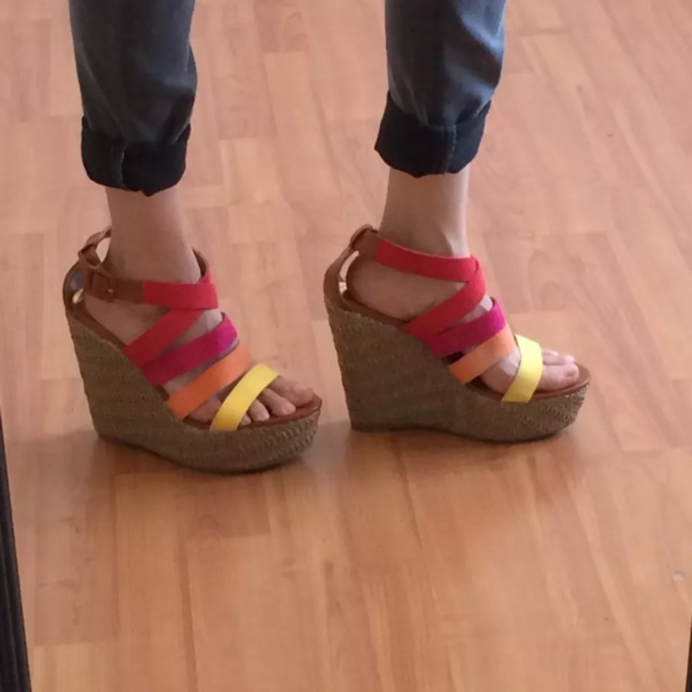 Bamboo multi strap wedge high heels 8.5 - Picture 3 of 8
