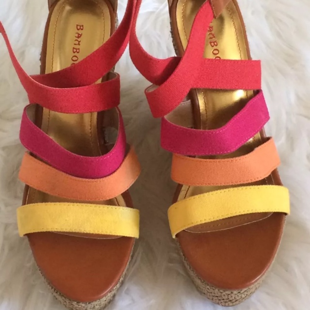 Bamboo multi strap wedge high heels 8.5 - Picture 5 of 8
