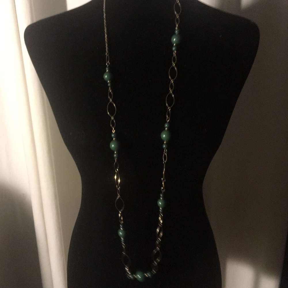 Golden with green wooden beads