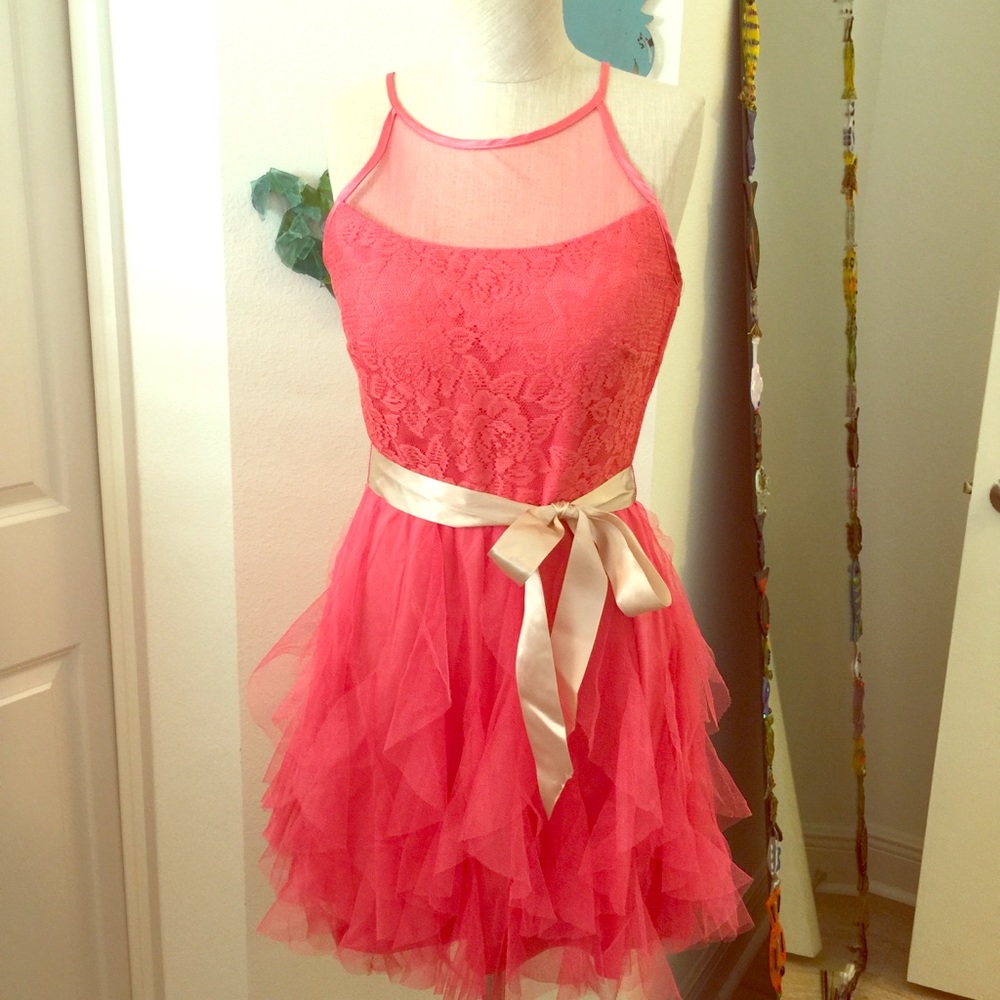 Coral Ruffle Skirt Dress