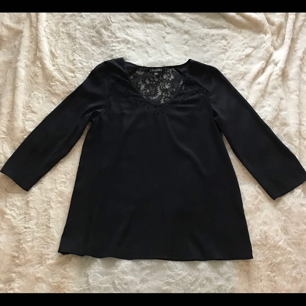 Express Black Silky Top with Lace Detail