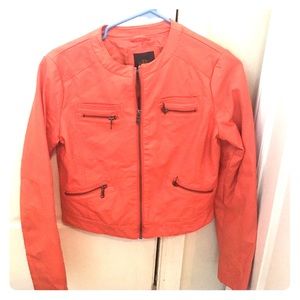 Orange cropped leather jacket