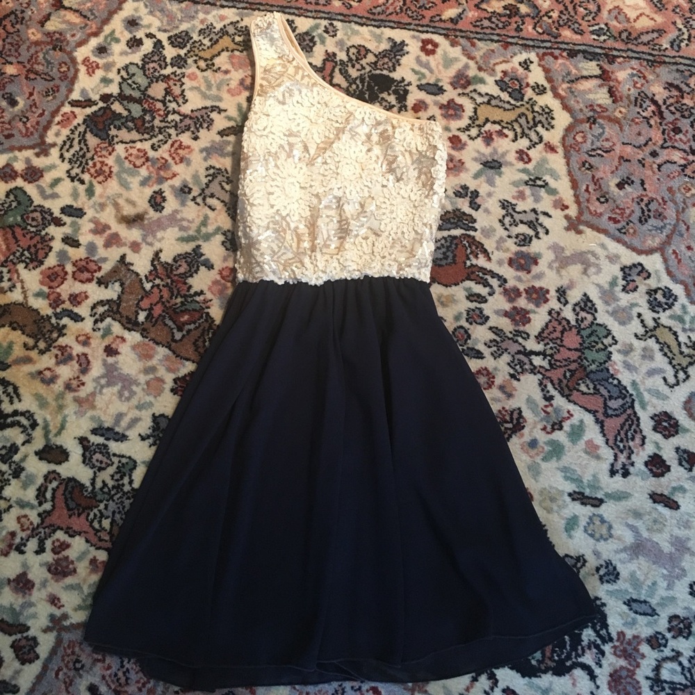 Classy cream and navy dress
