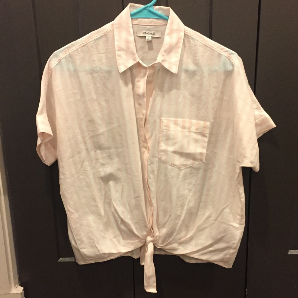 Madewell Short Sleeve Pink Tie Front Shirt XS