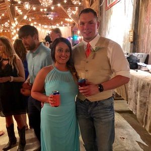 David’s Bridal Spa Blue bridesmaids dress