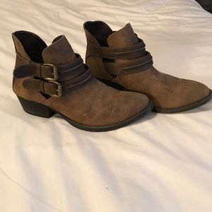 Brown leather ankle booties