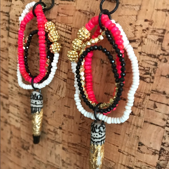 African Sunset Earrings - neon pink opals - Picture 2 of 3