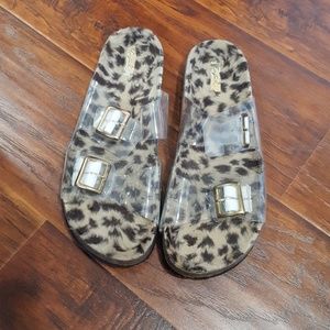 Perspex sandals, cheetah interior
