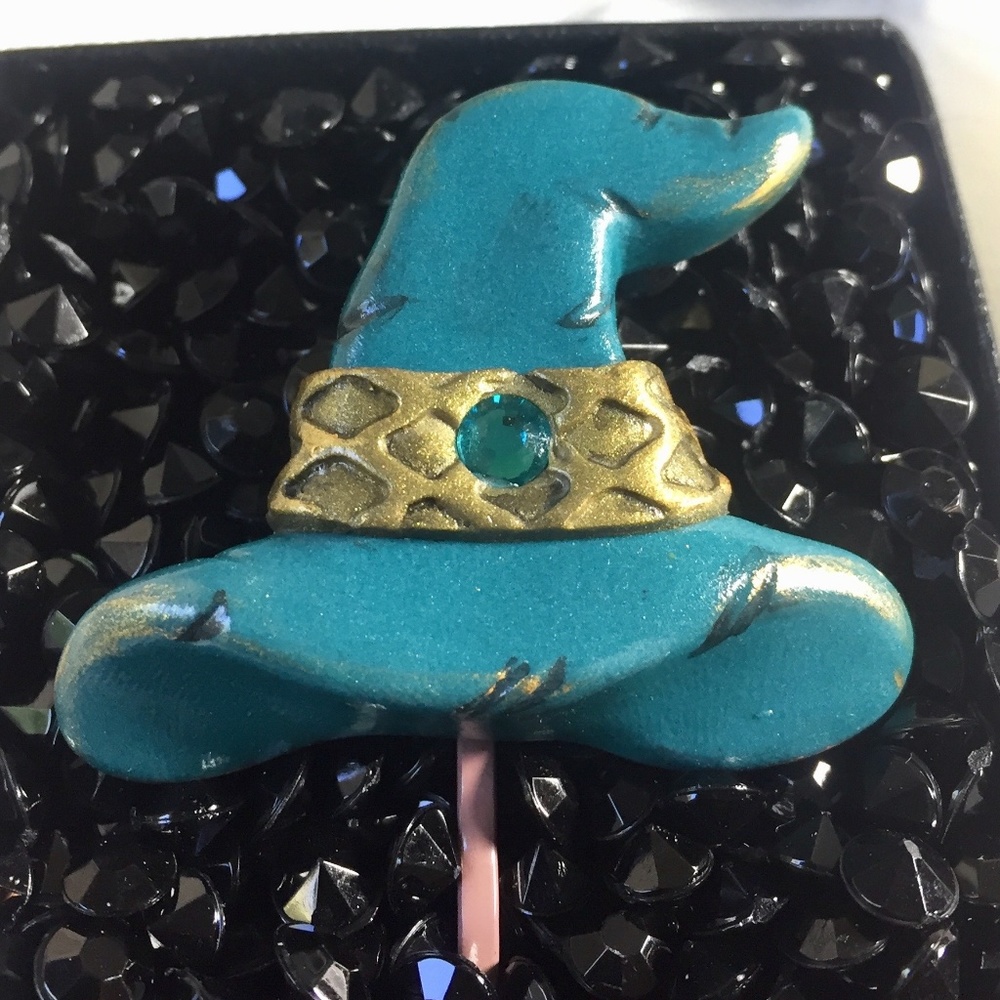 Turquoise and Gold Witch hat Bobby Pin Barrette