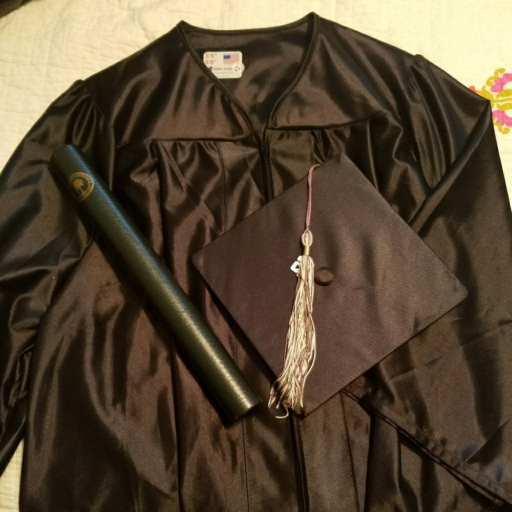 Shiny Black Graduation Cap & Gown