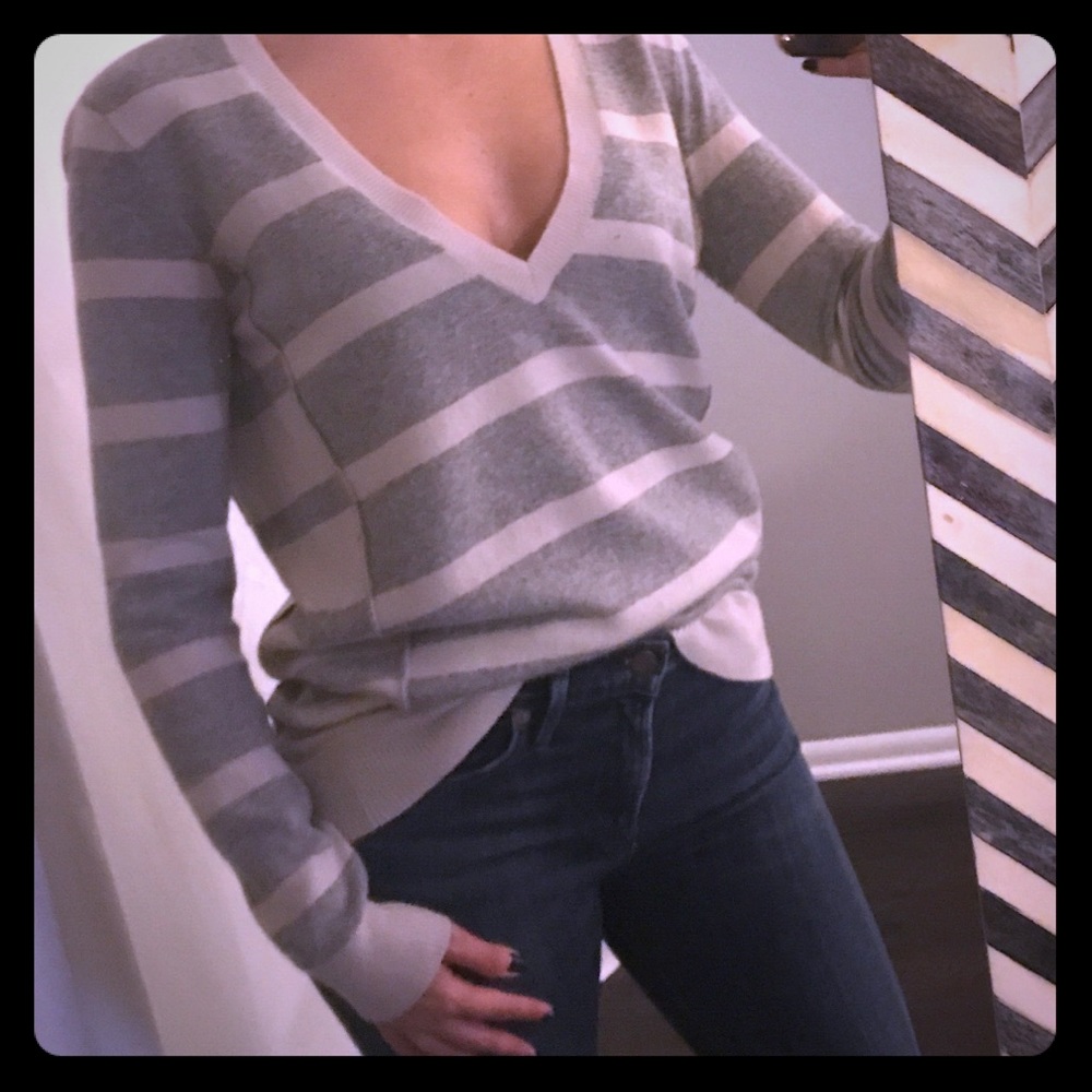 Madewell V Neck Striped Sweater.