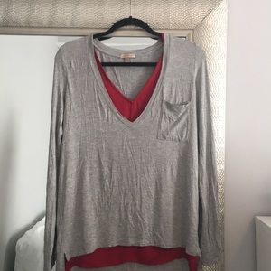 Anthropologie Bordeaux Dual layer Long Sleeve Tee