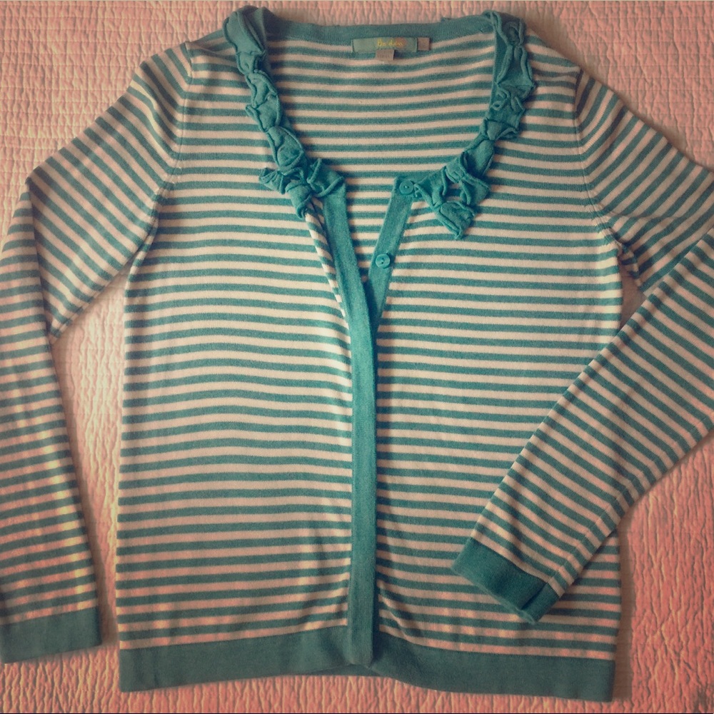 Boden Ivory & Turquoise Striped Cardigan