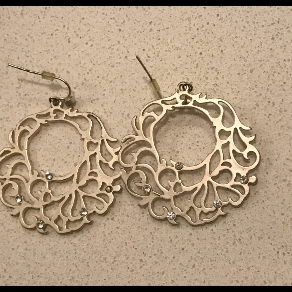 Large silver earrings with tiny gems