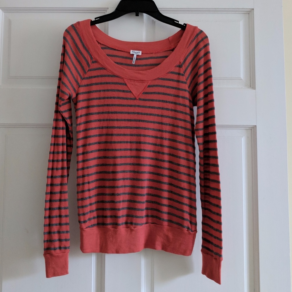 EUC Splendid Thermal Gray/Orange Striped Top in XS