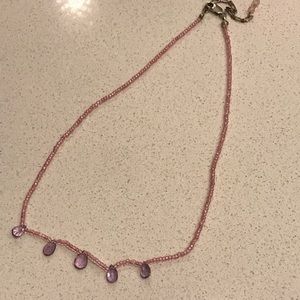 Delicate pink seed bead necklace w/purple amethyst