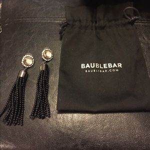 Bauble Bar Black Tassel Rhinestone Earrings