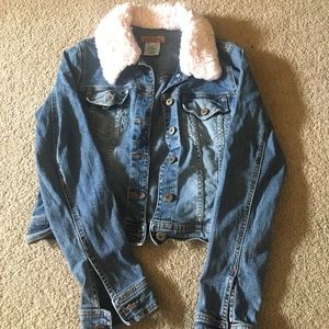 Fur lined denim jacket