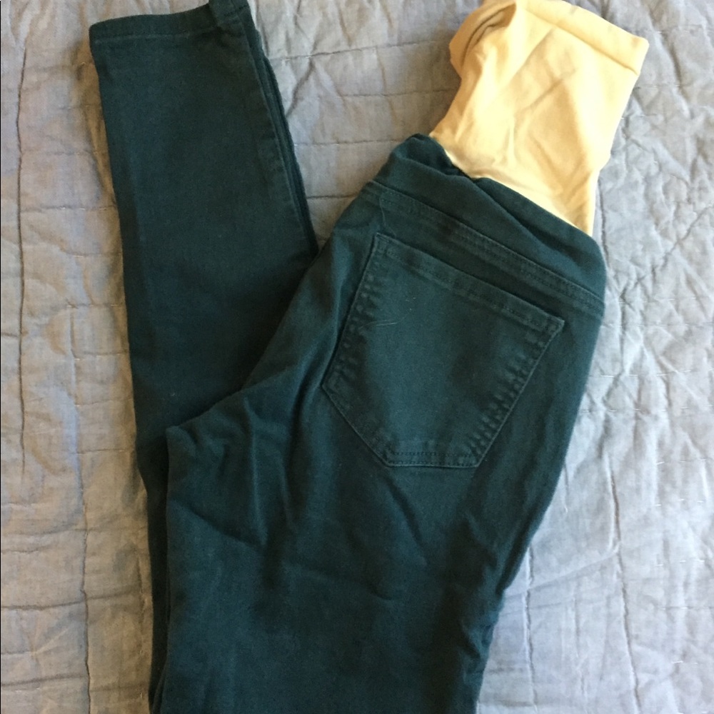 Green skinny maternity pants