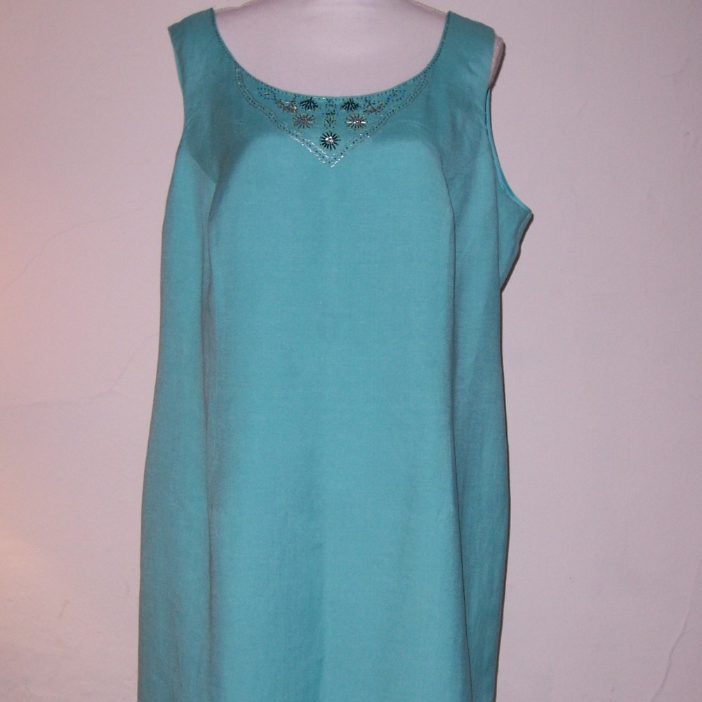 Jessica Howard Aqua Linen Sleeveless Dress 20WP