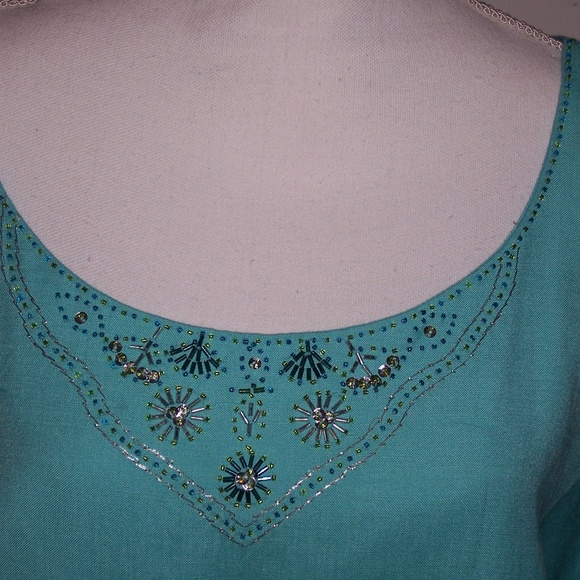 Jessica Howard Aqua Linen Sleeveless Dress 20WP - Picture 4 of 7