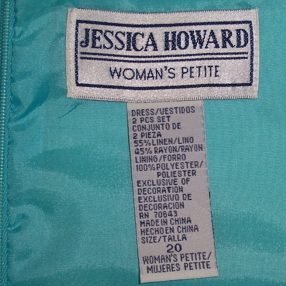 Jessica Howard Aqua Linen Sleeveless Dress 20WP - Picture 7 of 7
