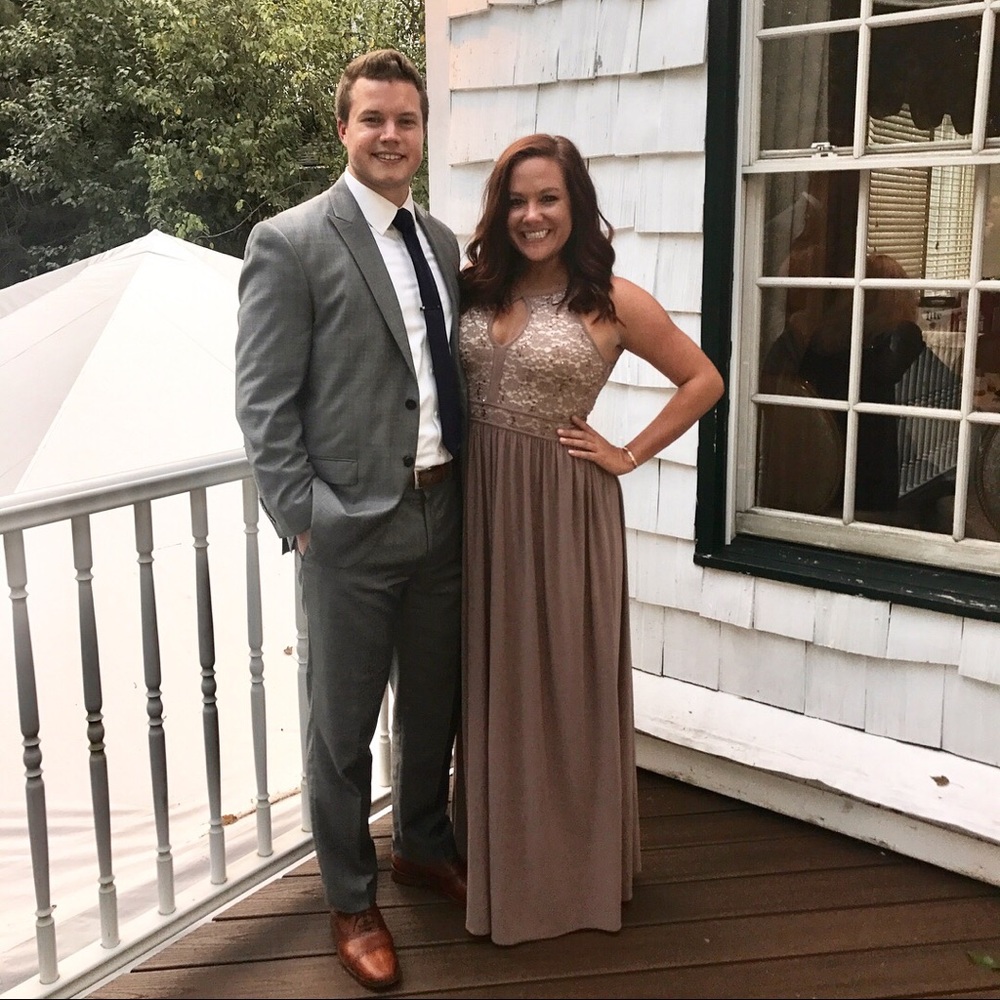 Long Taupe Dress with Lace overlay