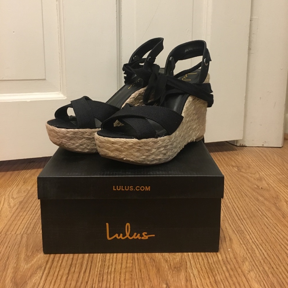 ESME BLACK LACE-UP ESPADRILLE WEDGES