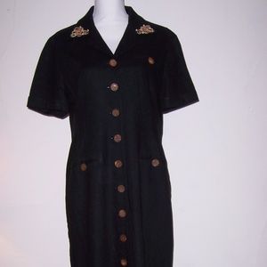 Jessica Howard Vintage Black Linen Shirt Dress  12