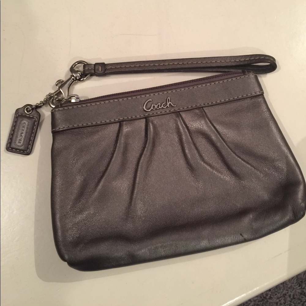 Silver leather Coach wristlet