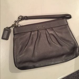Silver leather Coach wristlet