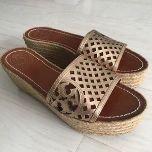 Tory Burch Thatched Wedge Slides - Authentic