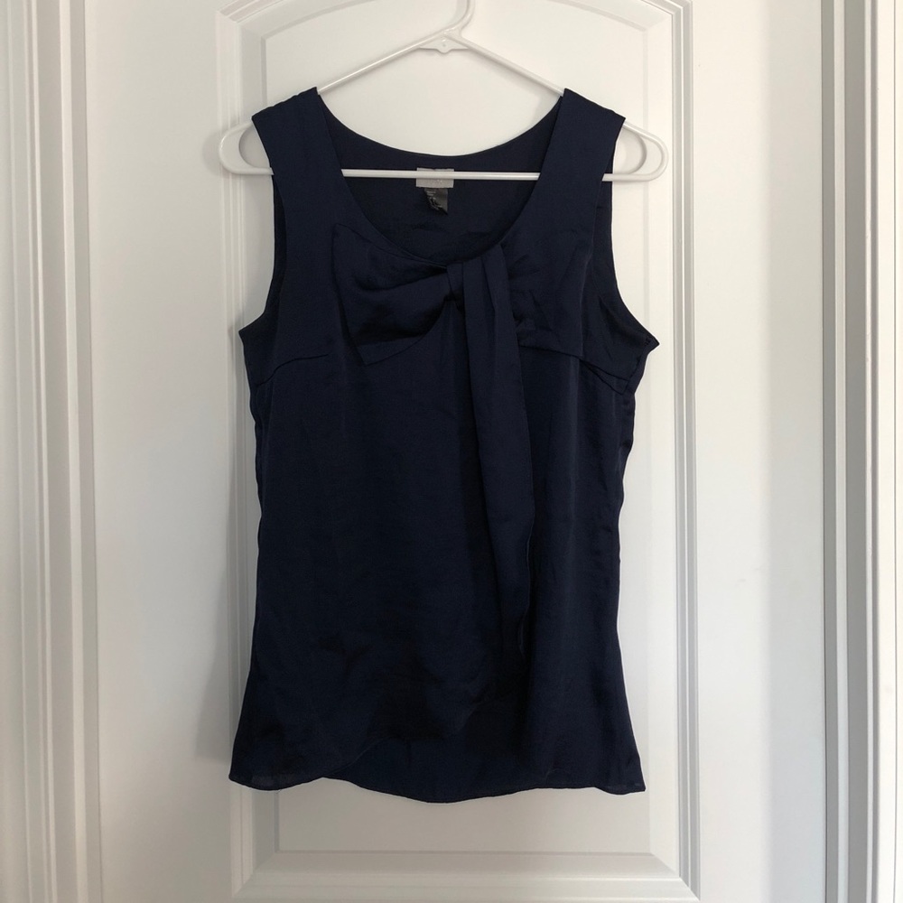 Navy silk wrap blouse