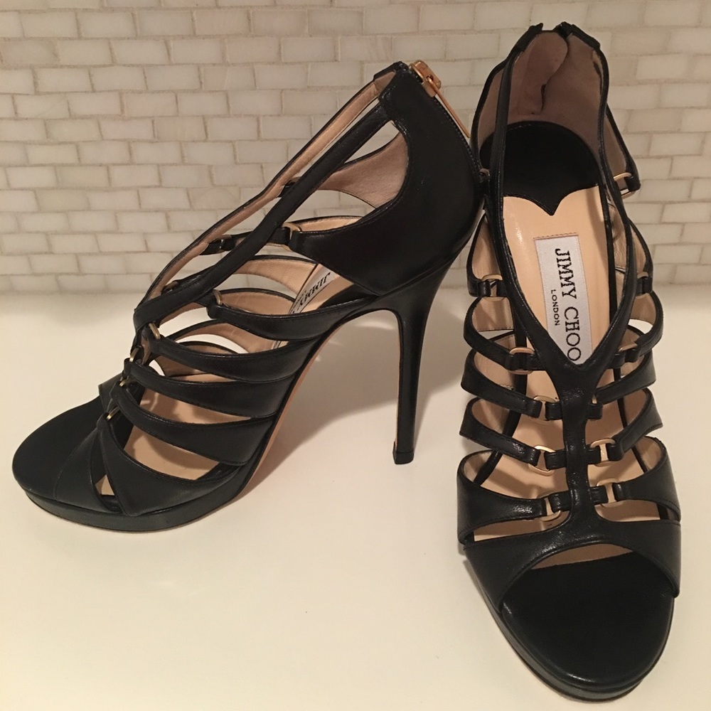 Jimmy Choo London Open-Toe Black Heels