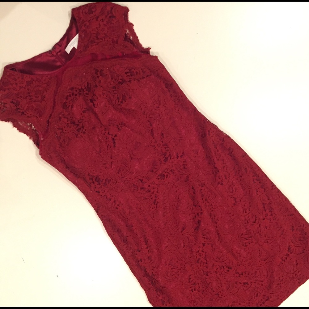Burgundy lace sheath dress
