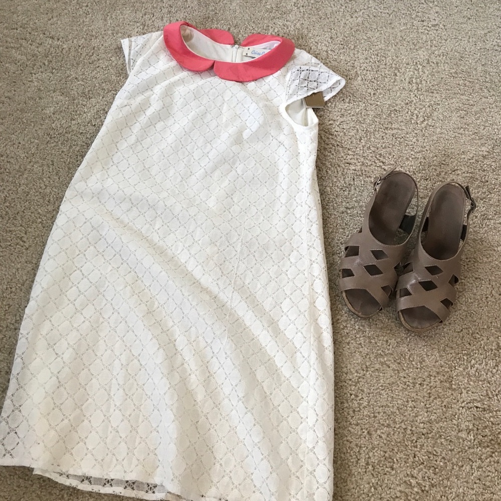 NWT Ivory Lace Dress with Pink Peter Pan Collar