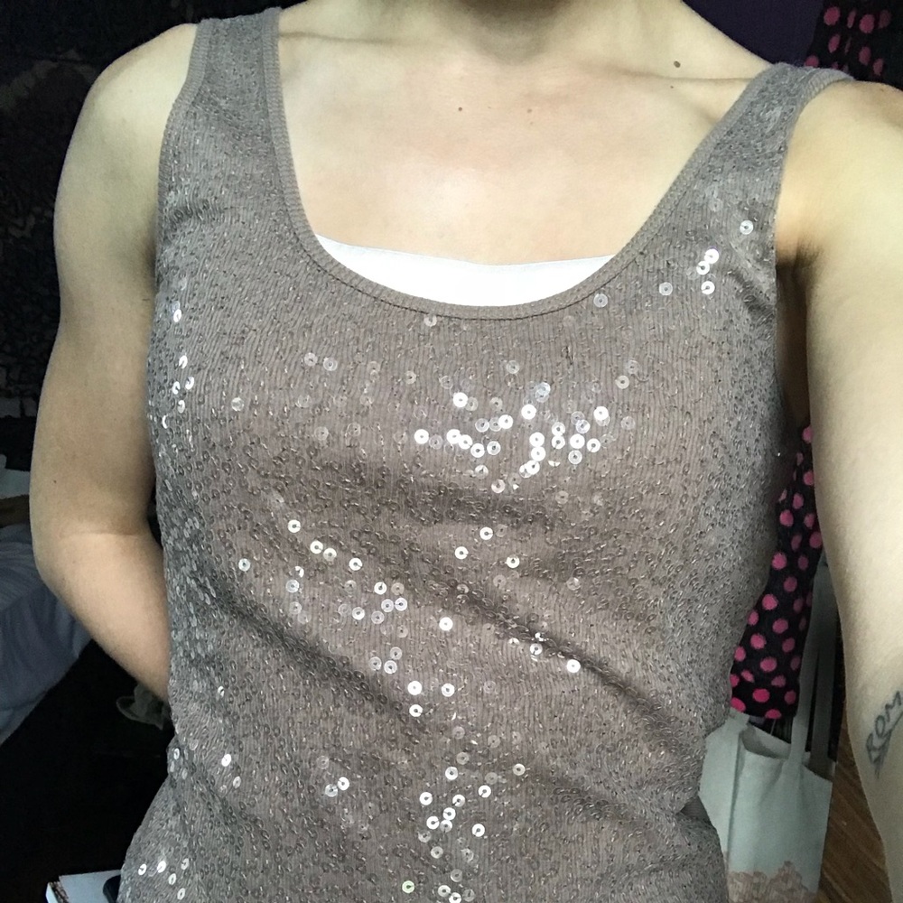 Express Tan Sequins Racerback Tank Top