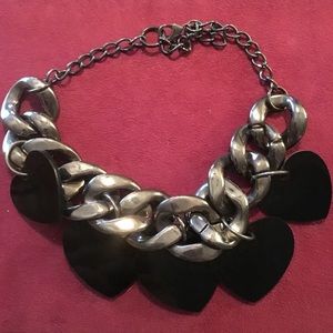 Gunmetal and black heart statement necklace