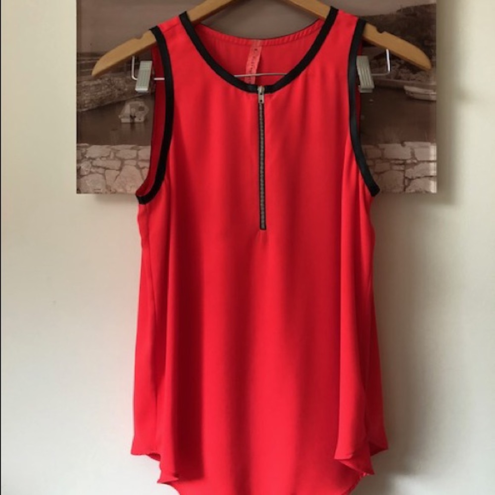 Leather lined silk sleeveless tank