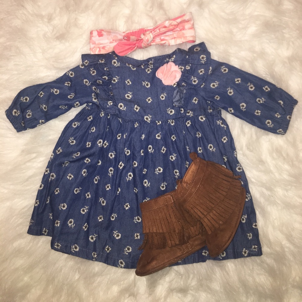 Toddler denim flower print dress