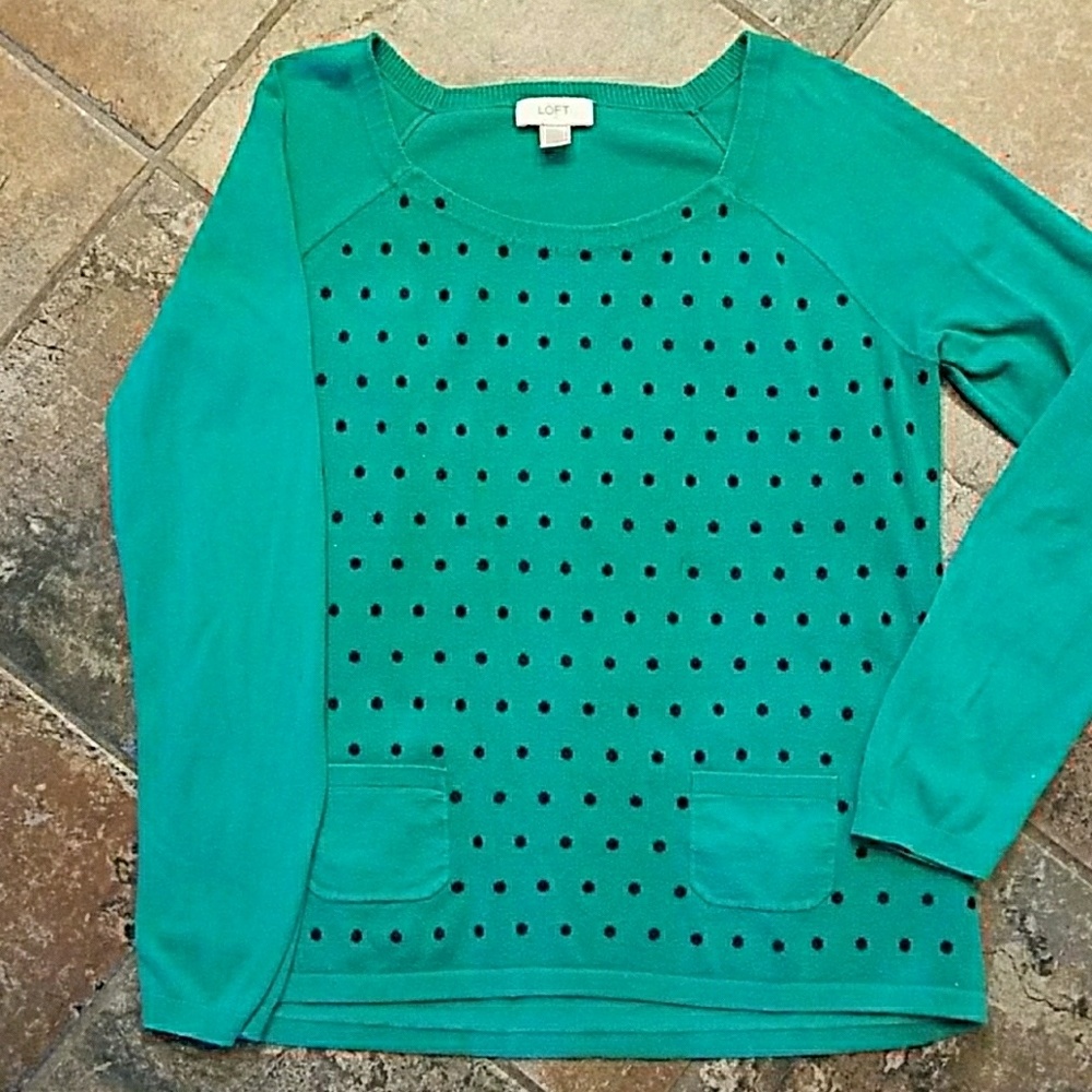 LOFT Green and black polka dot sweater