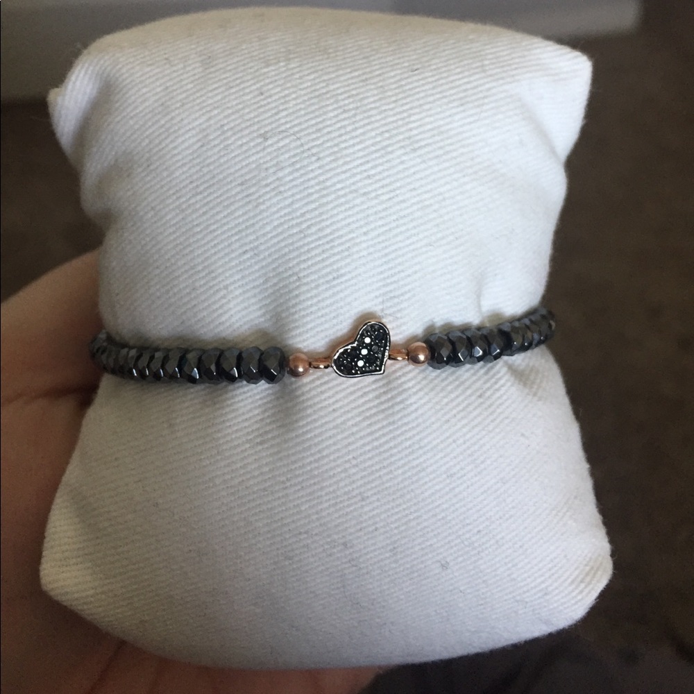 Hematite and Rose Gold Heart Bracelet