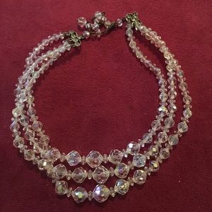 Vintage iridescent crystal three tiered necklace
