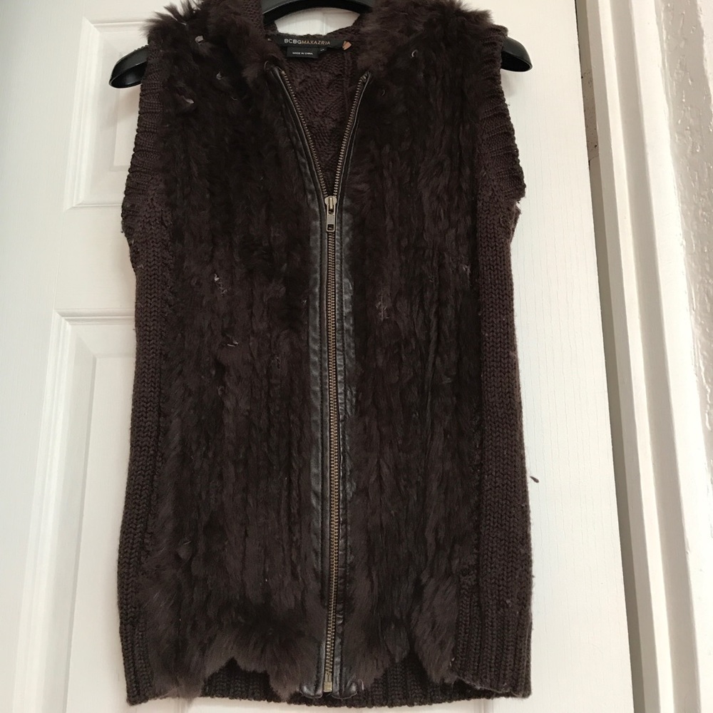 Bcbg Max Azria Fur vest with hoodie.