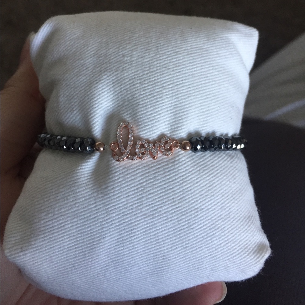 Hematite and Rose Gold “Love” Bracelet