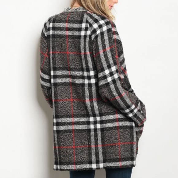 Grey Plaid Sweater Jacket with Pockets sold - Picture 3 of 3